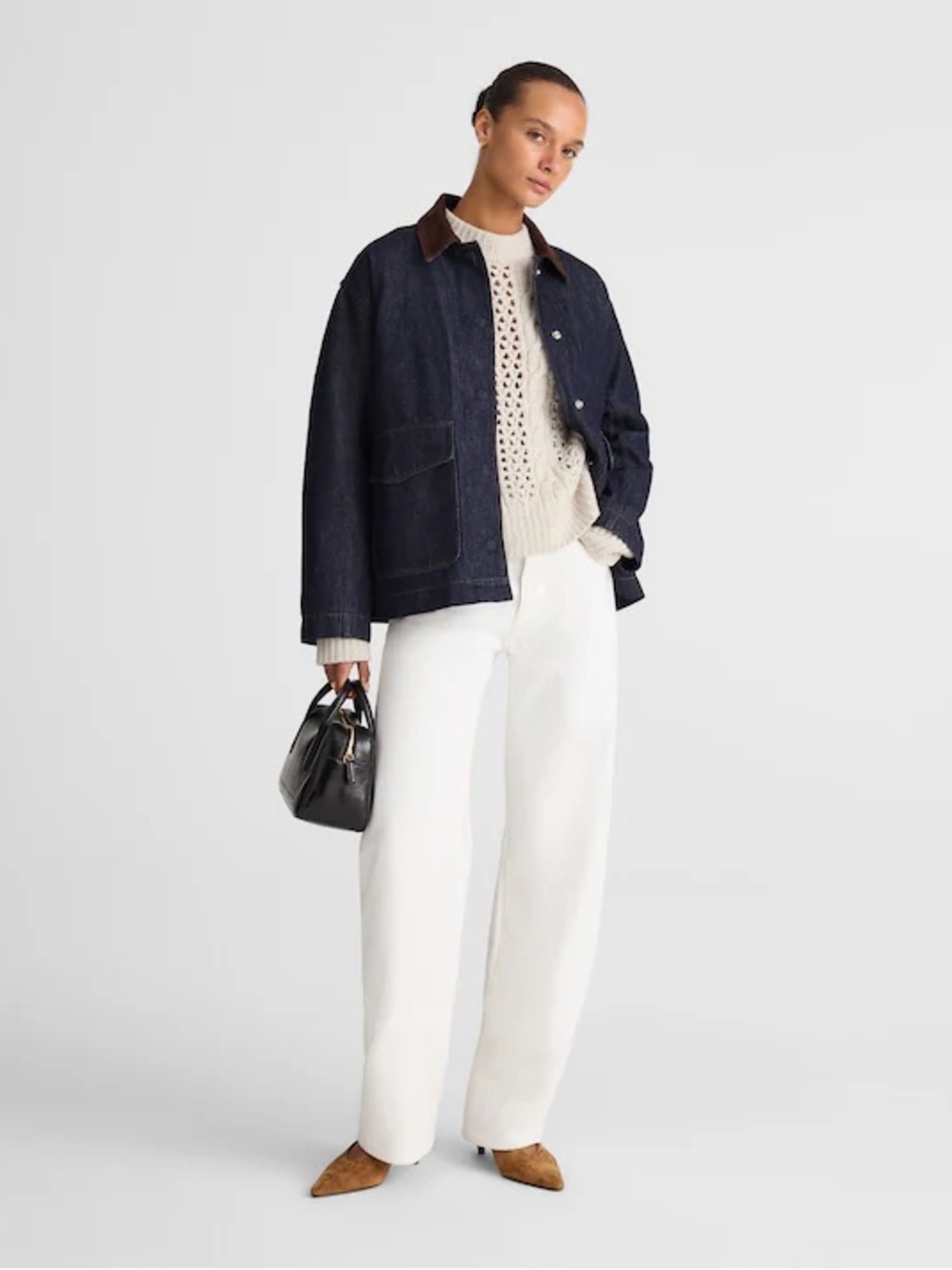 Madewell Denim Chore Jacket Suede Collar in Rinse Wash size medium NEW $228 MSRP - Picture 5 of 12